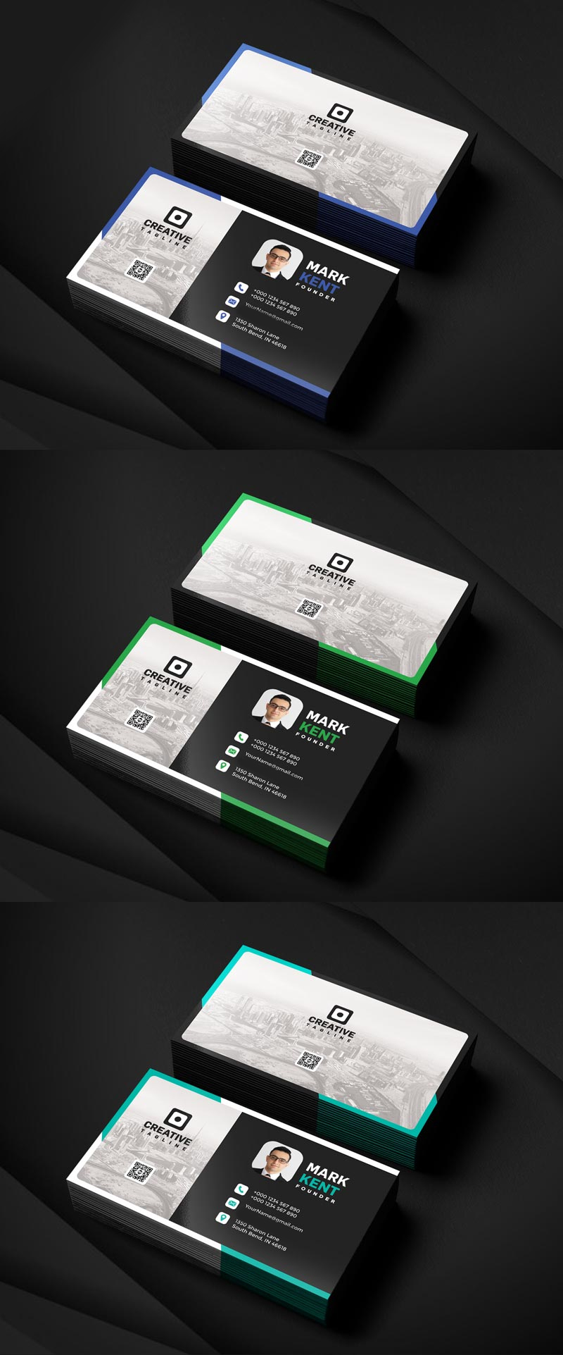 Free Download Stylish Business Card PSD Template in (4 colors)