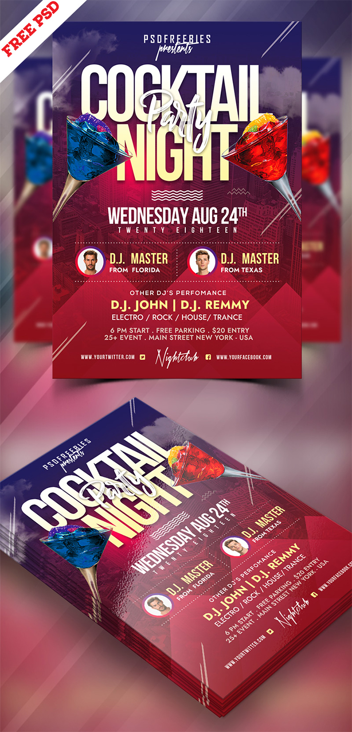 Freebie : Awesome Cocktail Party Flyer Template Design (PSD)