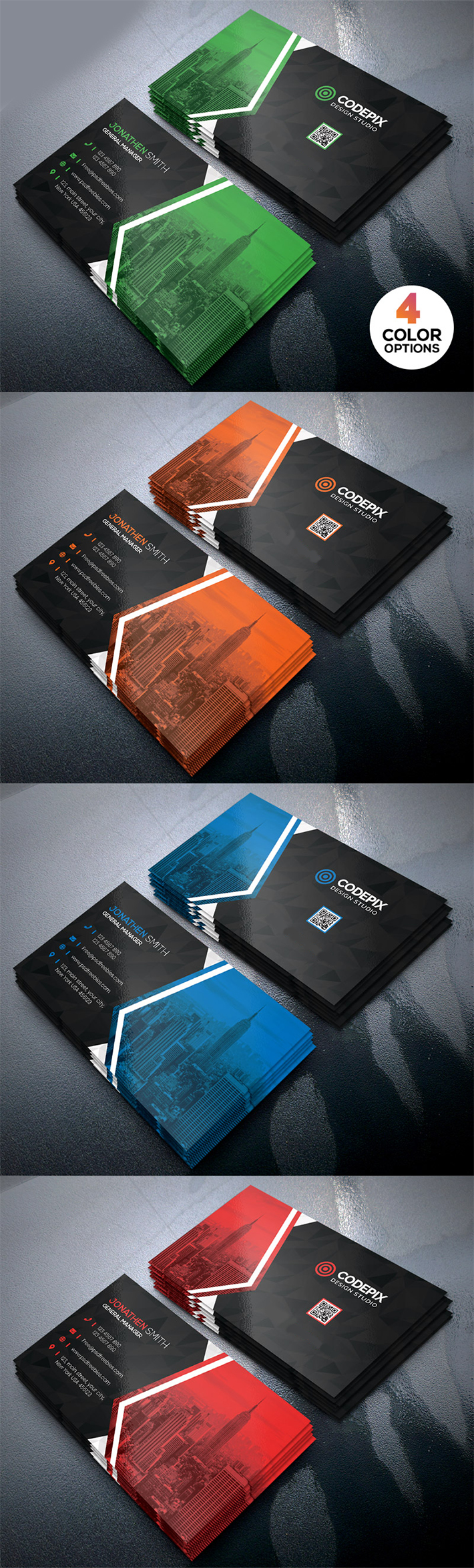 Free Download Elegant Business Cards PSD Template Design (4 Color Options)
