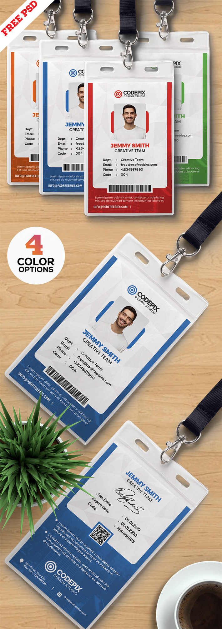Free Download Creative Office ID Card PSD Templates Designs (4 Color Options)