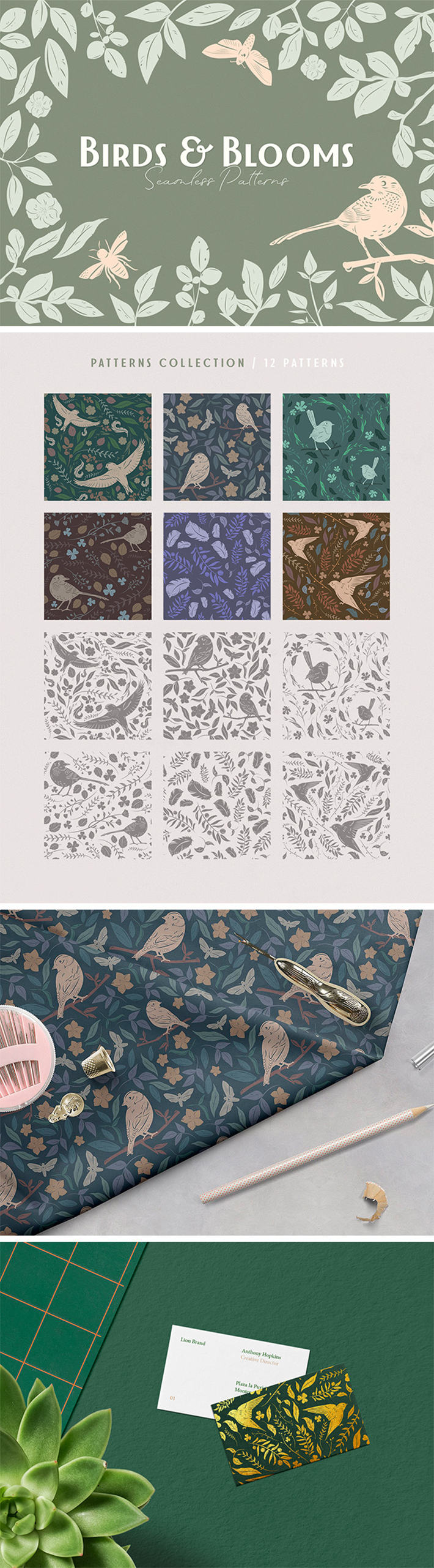 Free Download 12 Awesome Birds & Blooms Seamless Patterns For Designers