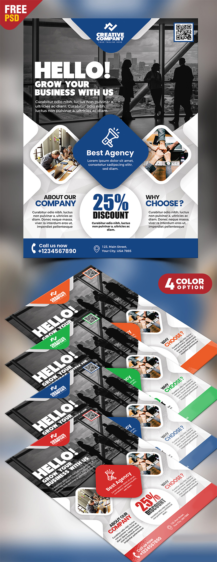 Free Download Elegant Business Flyer PSD Template Design (4 Color Options)
