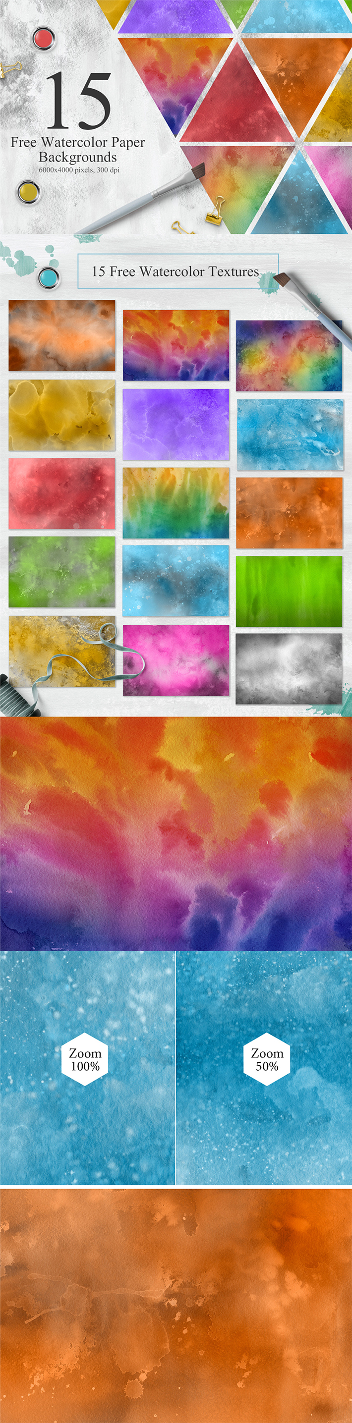 Free Download Awesome 15 Watercolor Colorful Textures For Designers
