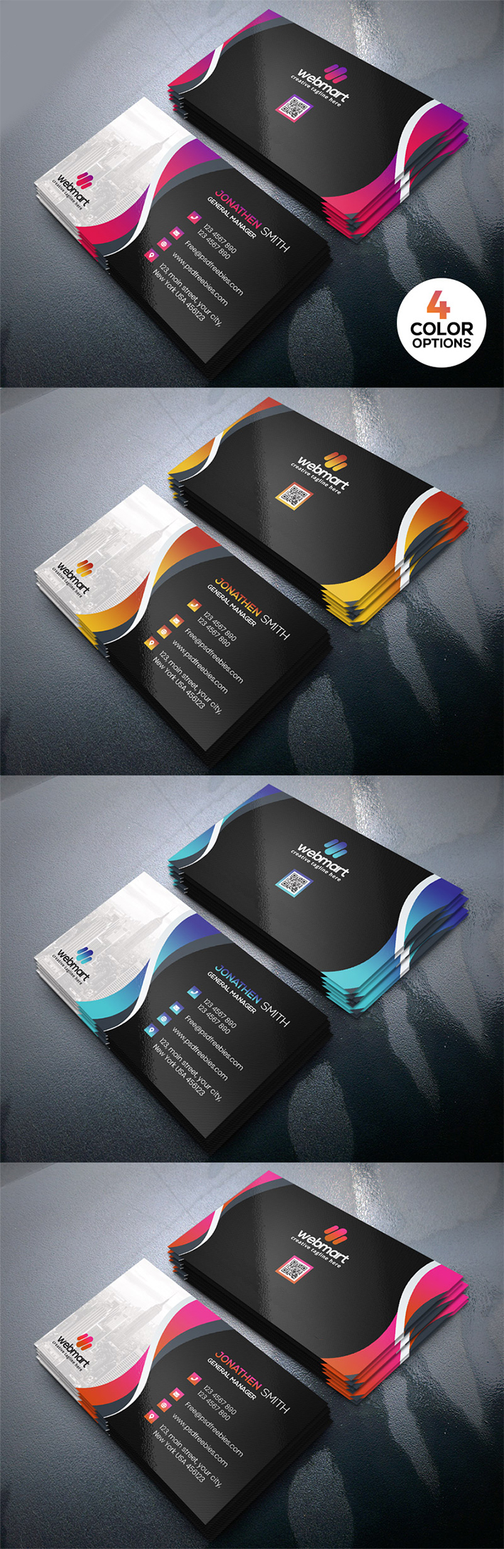 Free Download Elegant Business Card PSD Template Design (4 Color Options)