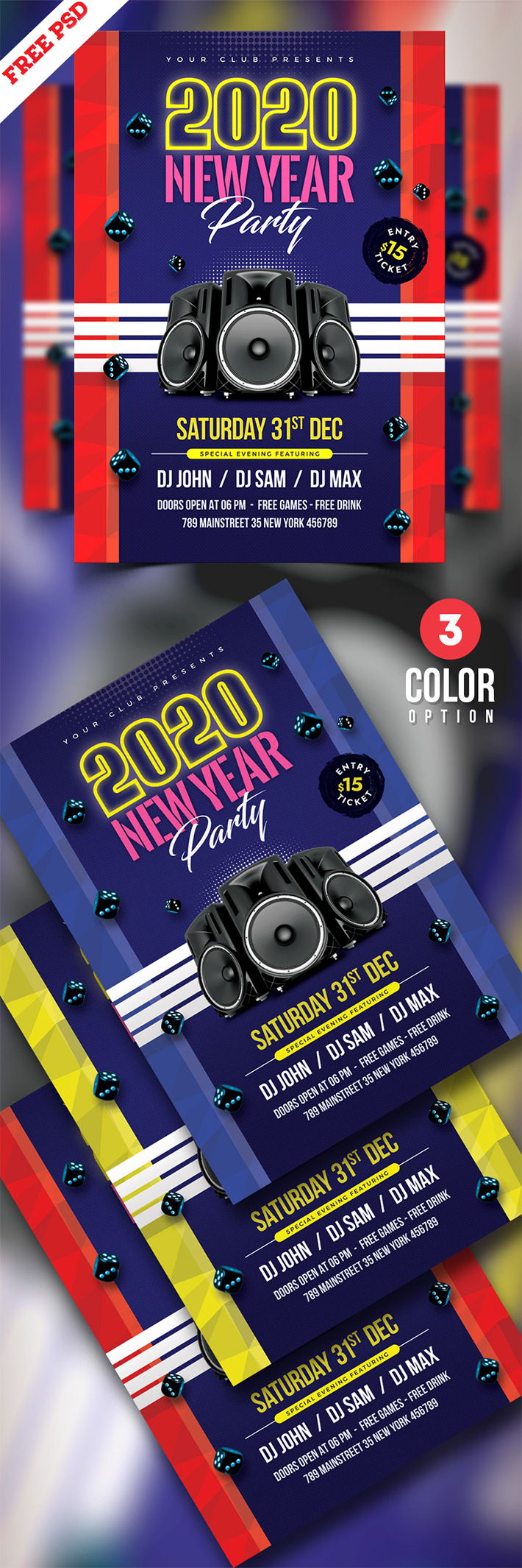 Free Download Elegant New Year Party Flyer PSD Template (2019)