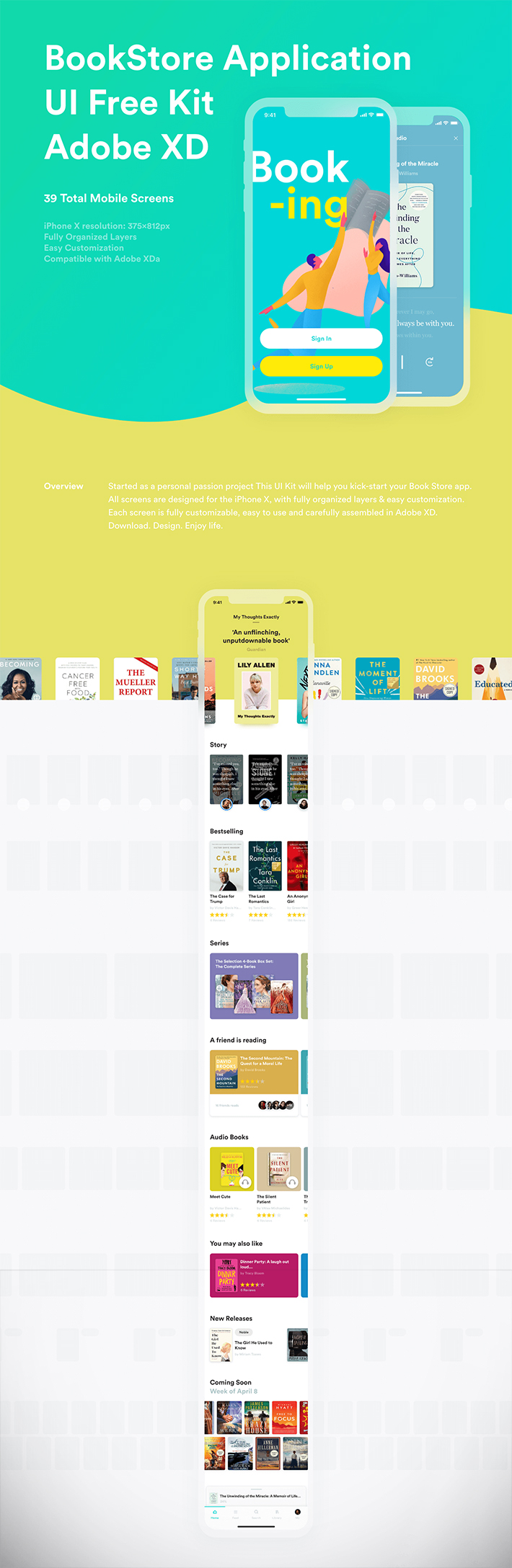 Freebie : Creative BookStore Application UI Kit (39 Mobile Screens)