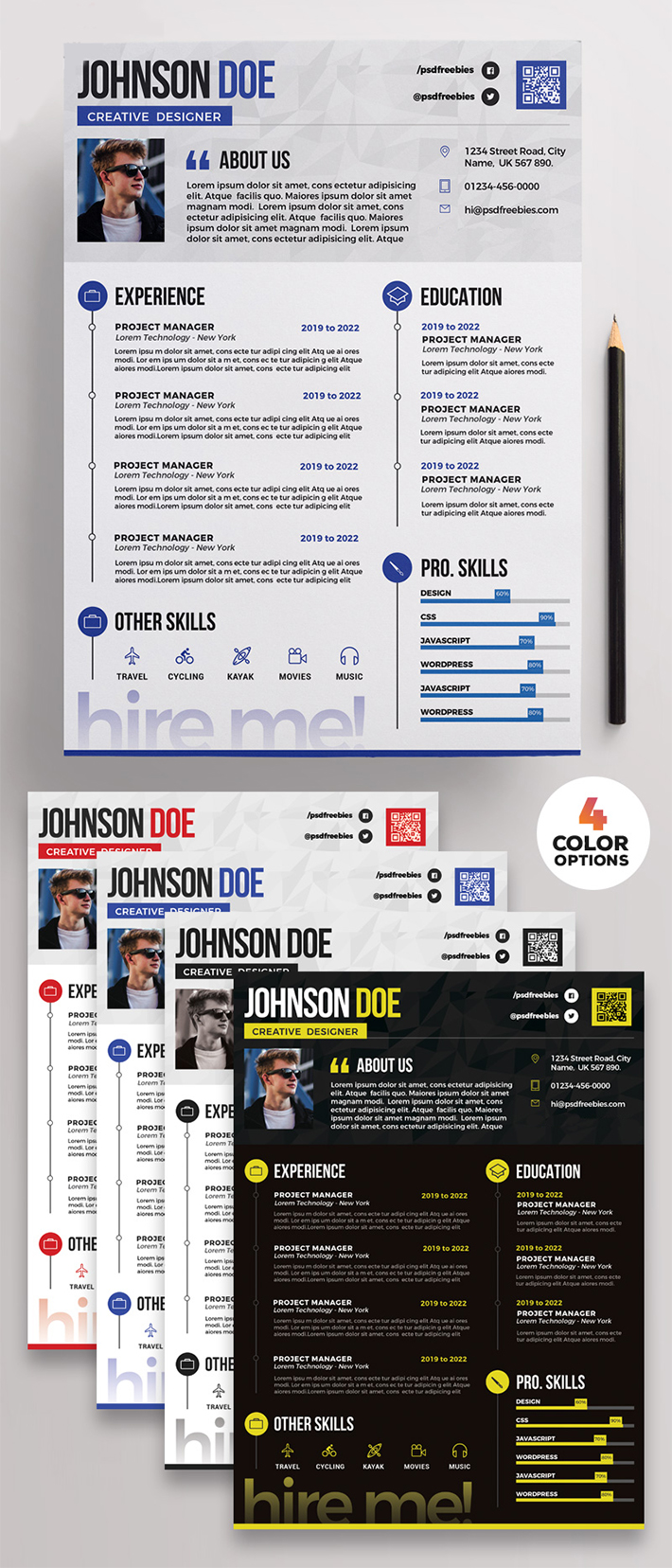 Free Download Colorful Print Ready Resume / CV Template PSD