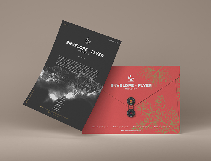 Free Download Awesome Flyer and Stylish Envelope PSD Mockup