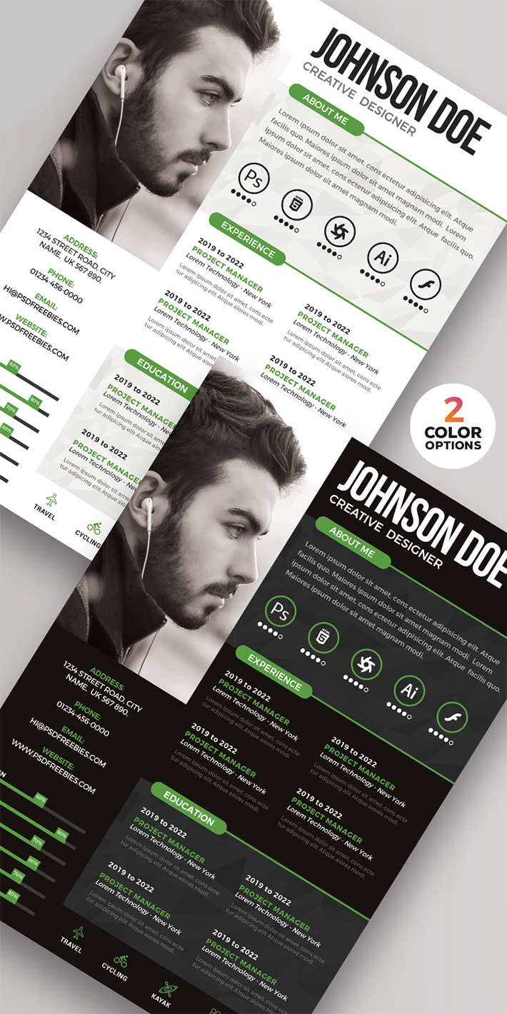 Free Download Professional Resume / CV PSD Templates (2 Color Options)