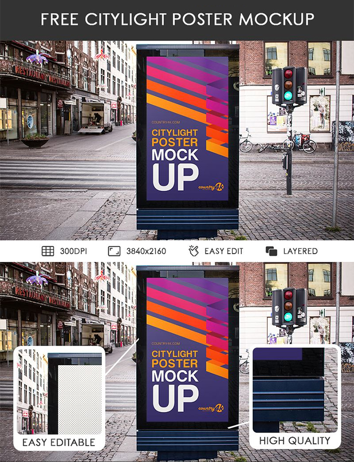 Free Download Attractive Stylish Road Side Poster MockUp (PSD)