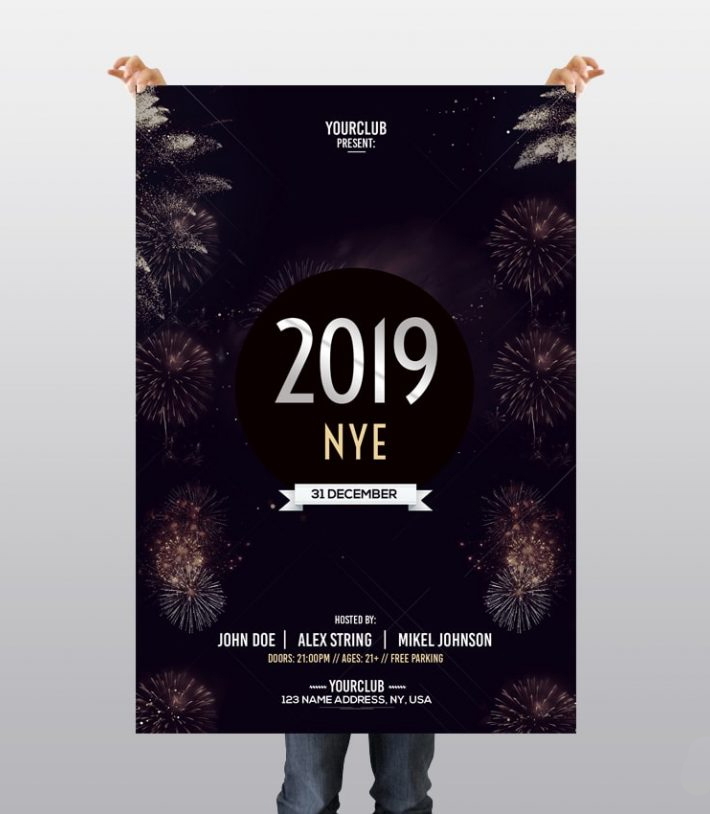 Free Download Stylish New Year Party PSD Flyer Template (2019)