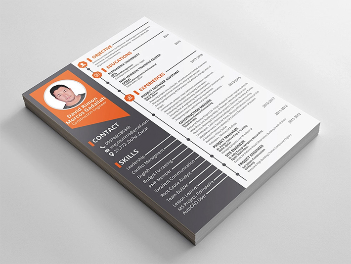 Free Download Perfect Resume / CV PSD Template Design