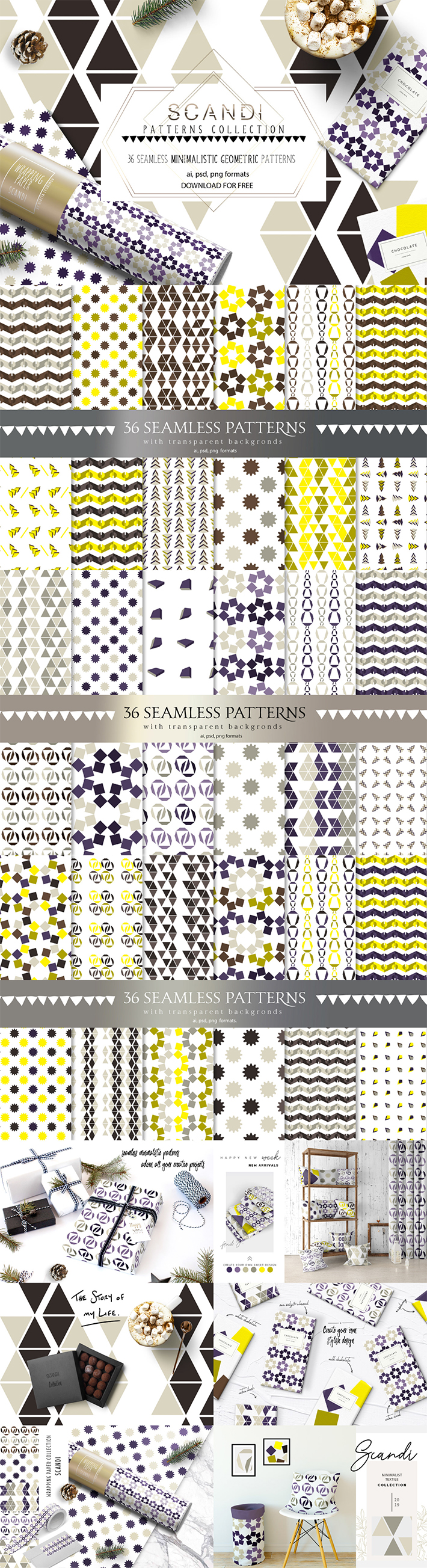 Free Download 36 Scandi Seamless Geometric Patterns For Designers