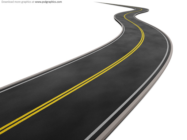 Curved road on white background PSD