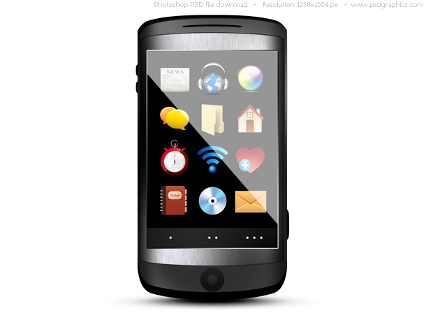 PSD mobile phone, black cellphone icon PSD