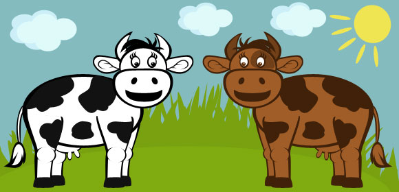 Illustration of two cartoon cows (Free PSD Illustration)