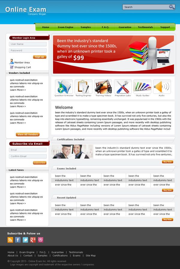 onlineexam free psd website template