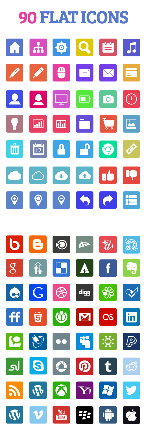 90 Social Media Flat Icons