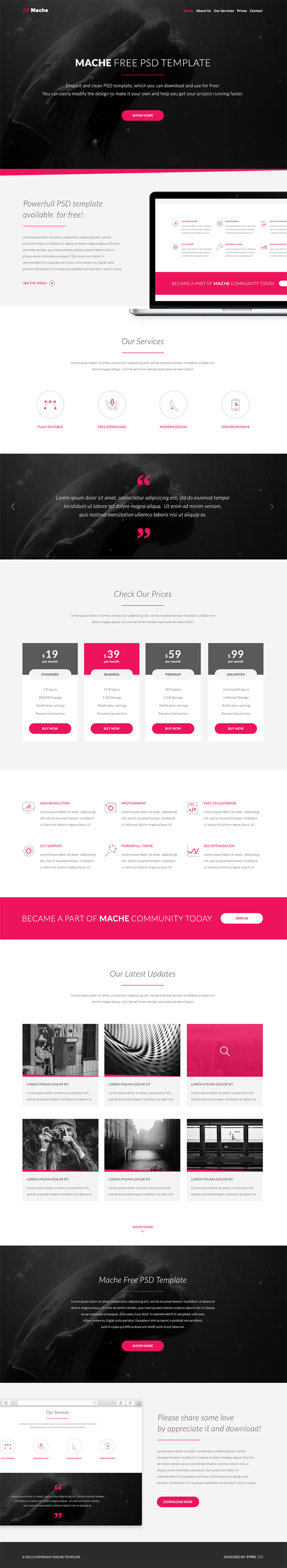 Free One Page PSD Template