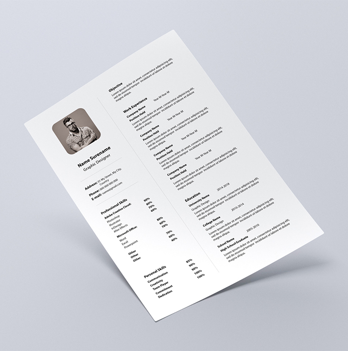 Professional Resume (CV) Template Free Download PSD