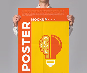 Free PSD Man Holding Poster Mockup for Poster Design