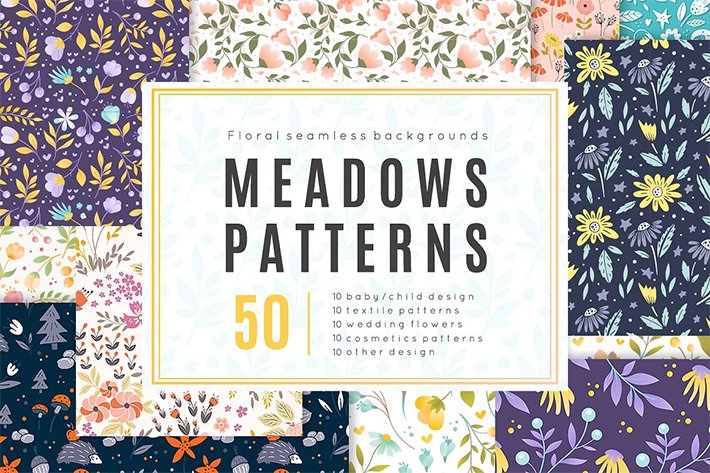 Awesome 50 Meadow seamless patterns