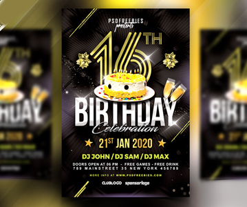 Freebie : Awesome Birthday Party Flyer Template Design (PSD)