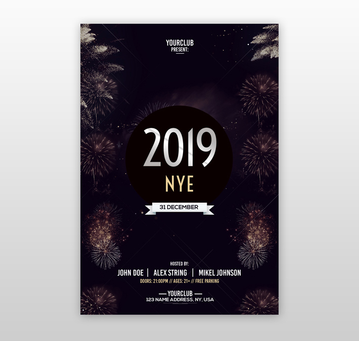 Stylish New Year Party PSD Flyer Template