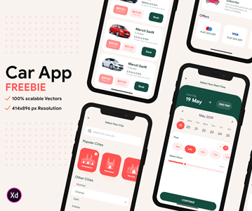 Creative Car Rental App UI Design Free Download (Adobe XD)