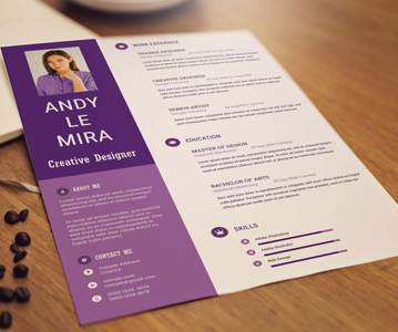Free Download Purple Resume / CV Template Design (PSD)